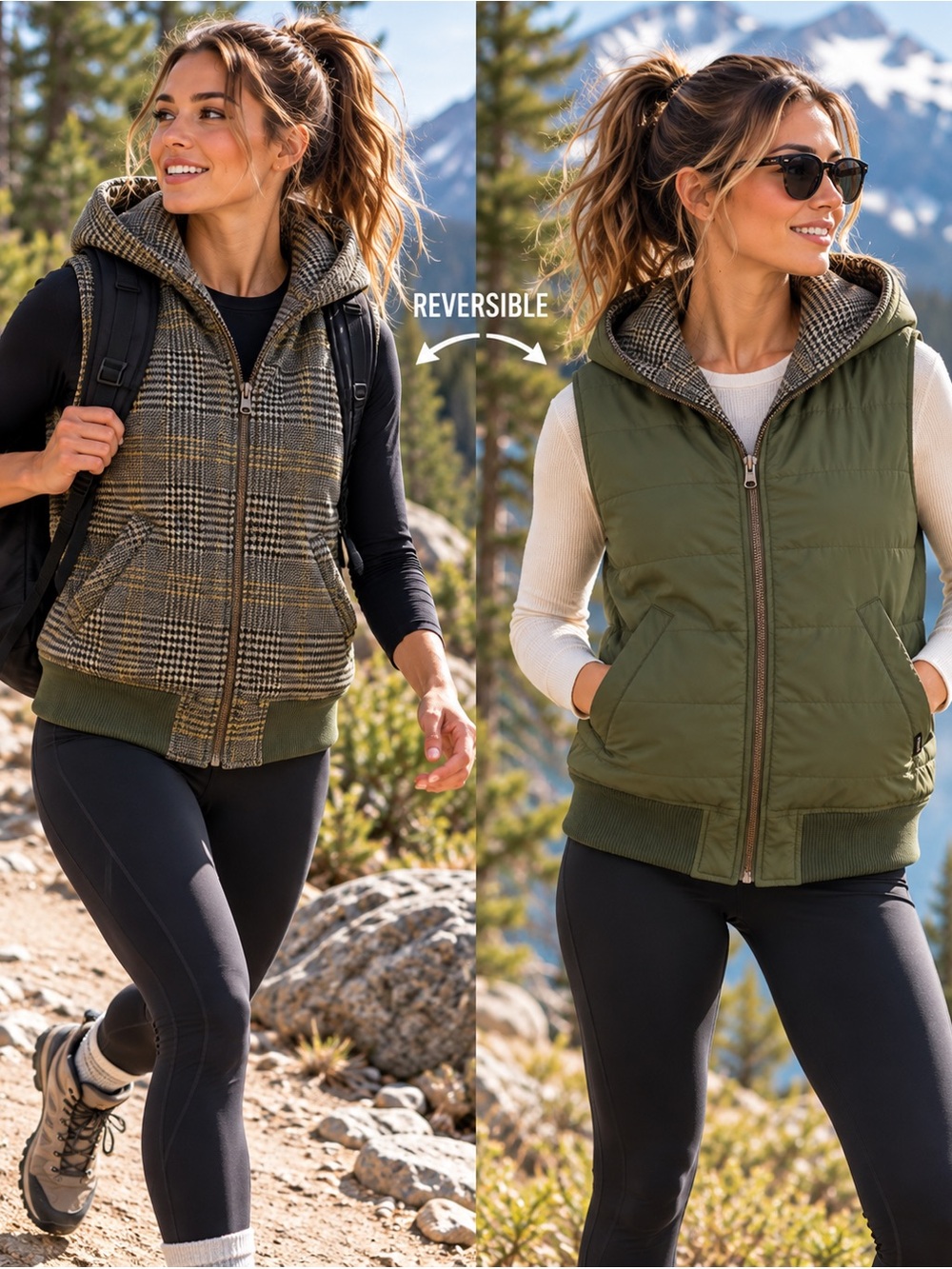 prAna Reversible Hooded Vest - Plaid & Olive Green